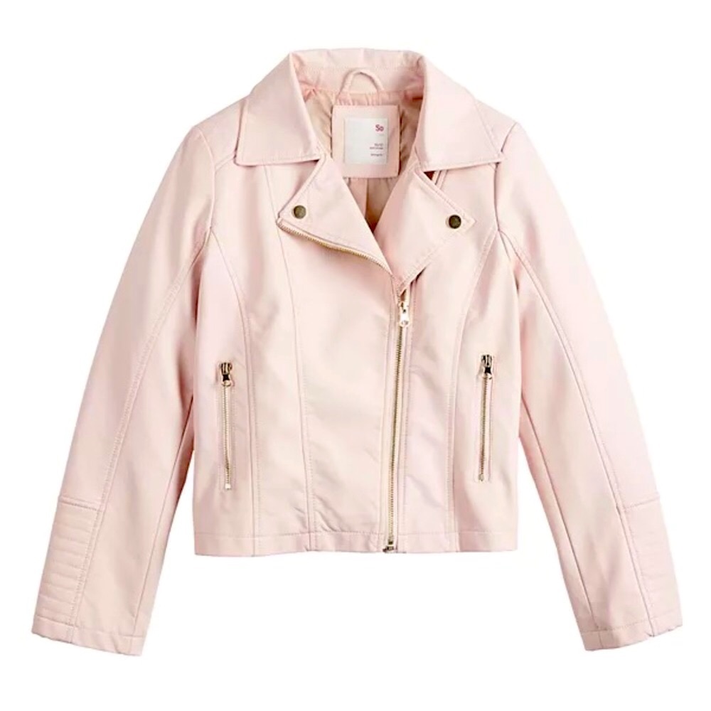 🏍🌸 Girls Brand New Soft-Pink Motorcycle Jacket